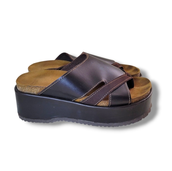 Vintage American Eagle Y2K Brown Platform Sandals 8 Chunky Wedge Cork Sole - Picture 1 of 10